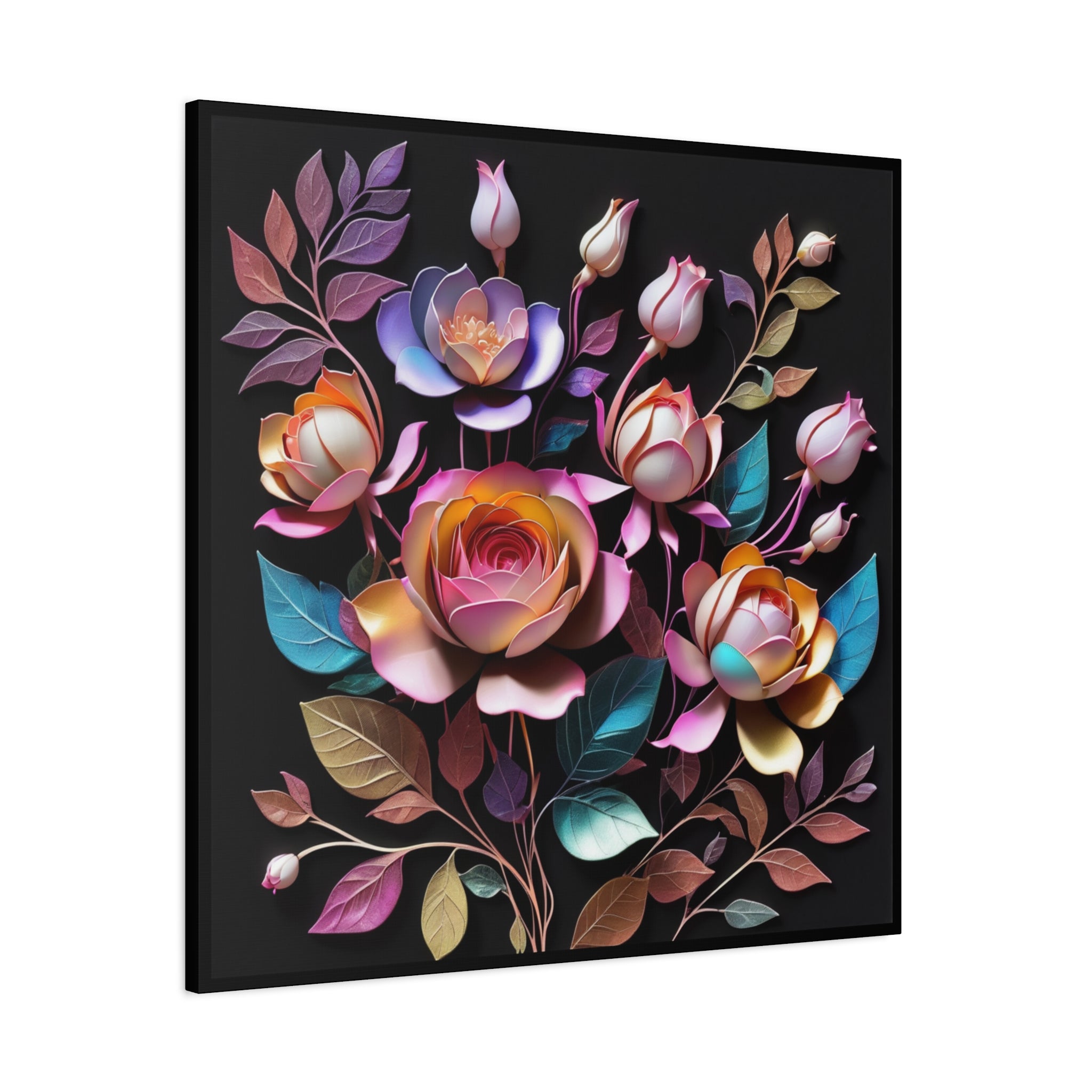 Floral 3D Wall Art Canvas - Elegant Moody Rose Design for Home Decor