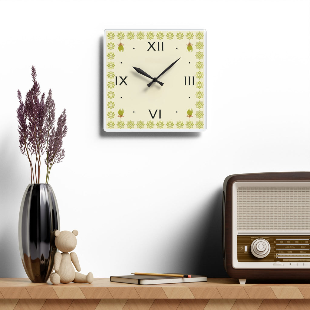 Olive Tree Inspired Square Acrylic Wall Clock