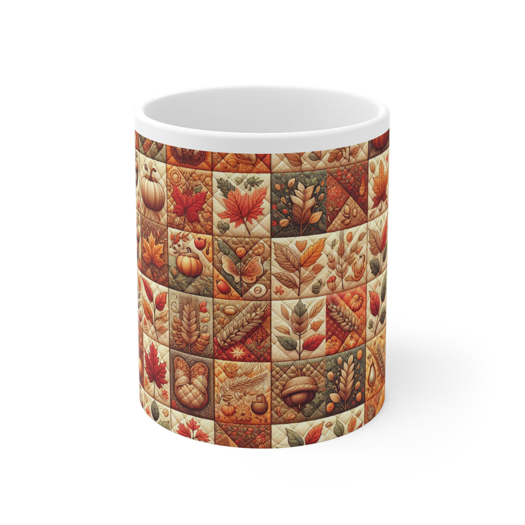 Coffee Mug, Autumn Quilt Design, Gift for Him, Tea Cup, Kitchen Decor, Unique Coffee Cup