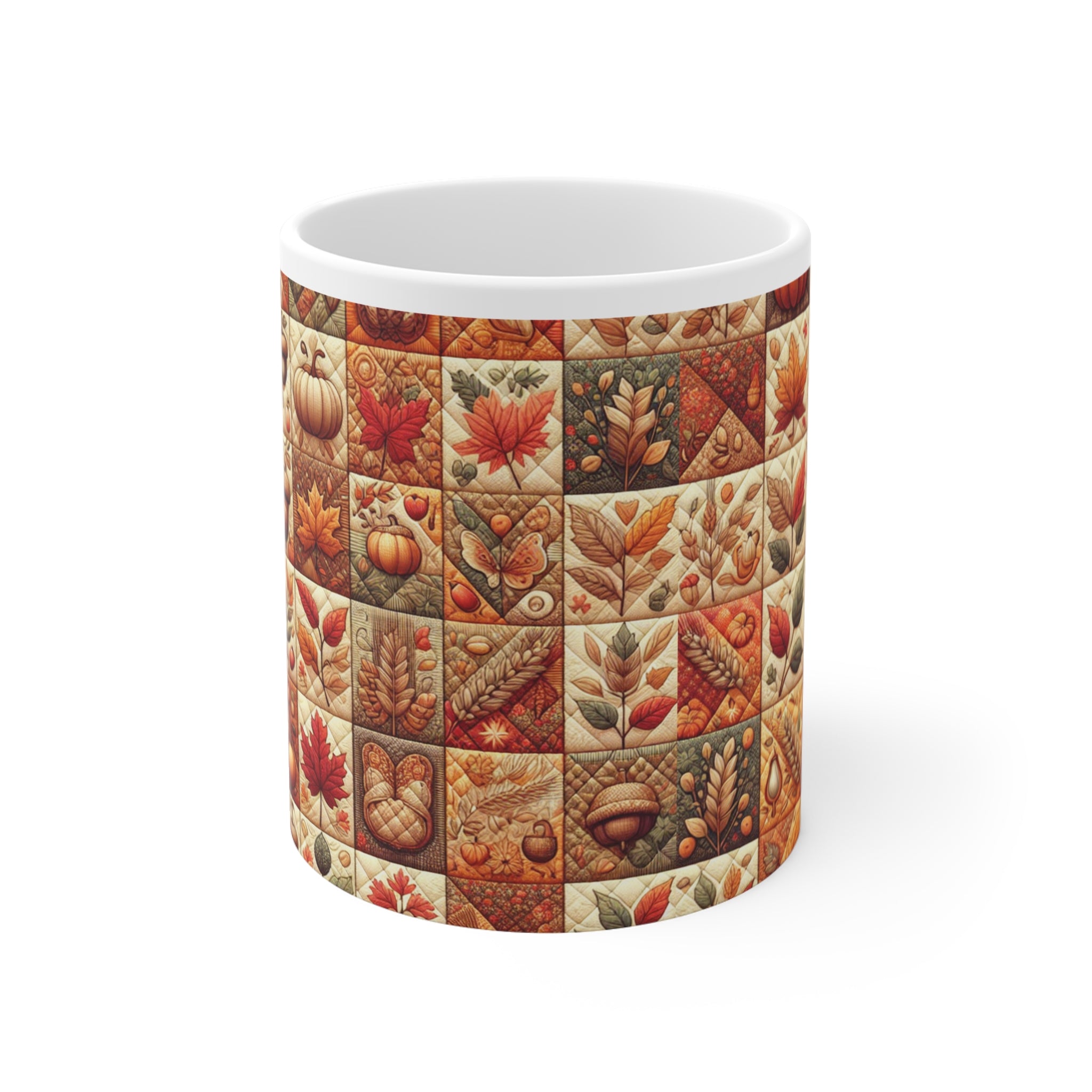 Coffee Mug, Autumn Quilt Design, Gift for Him, Tea Cup, Kitchen Decor, Unique Coffee Cup