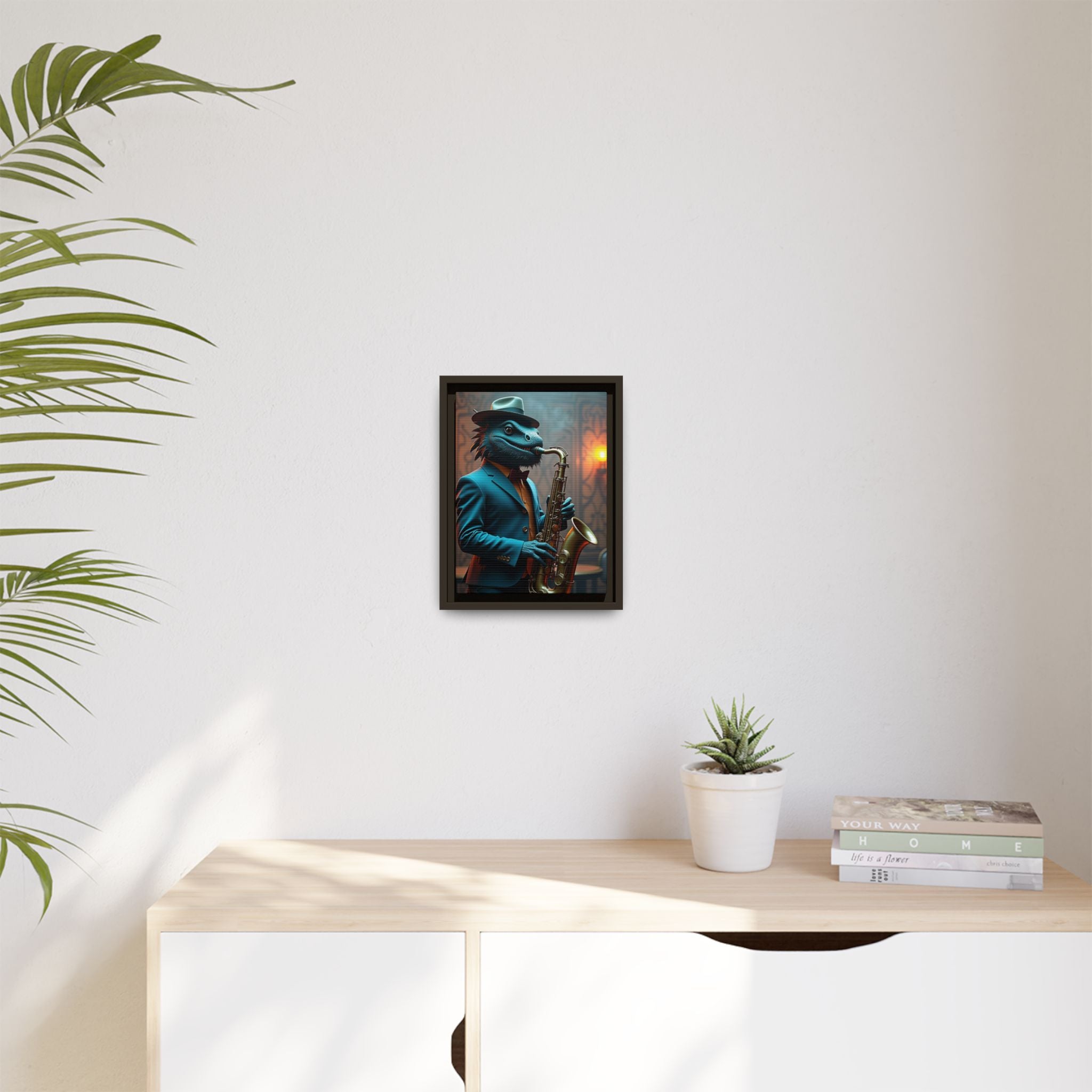 Bearded Dragon Playing the Saxophone Framed Wall Art