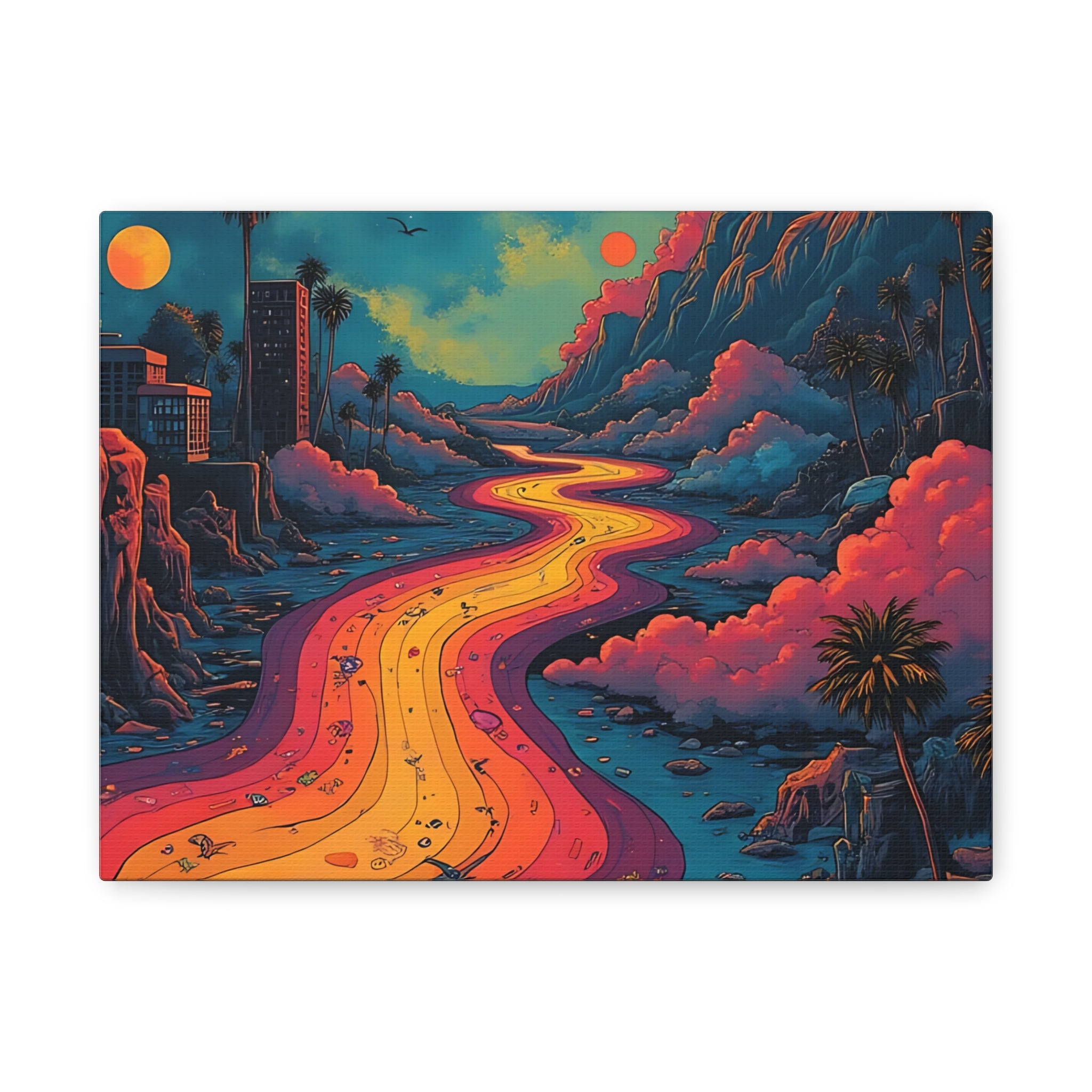 Vibrant Retro Landscape Canvas Print - Bohemian Wall Art