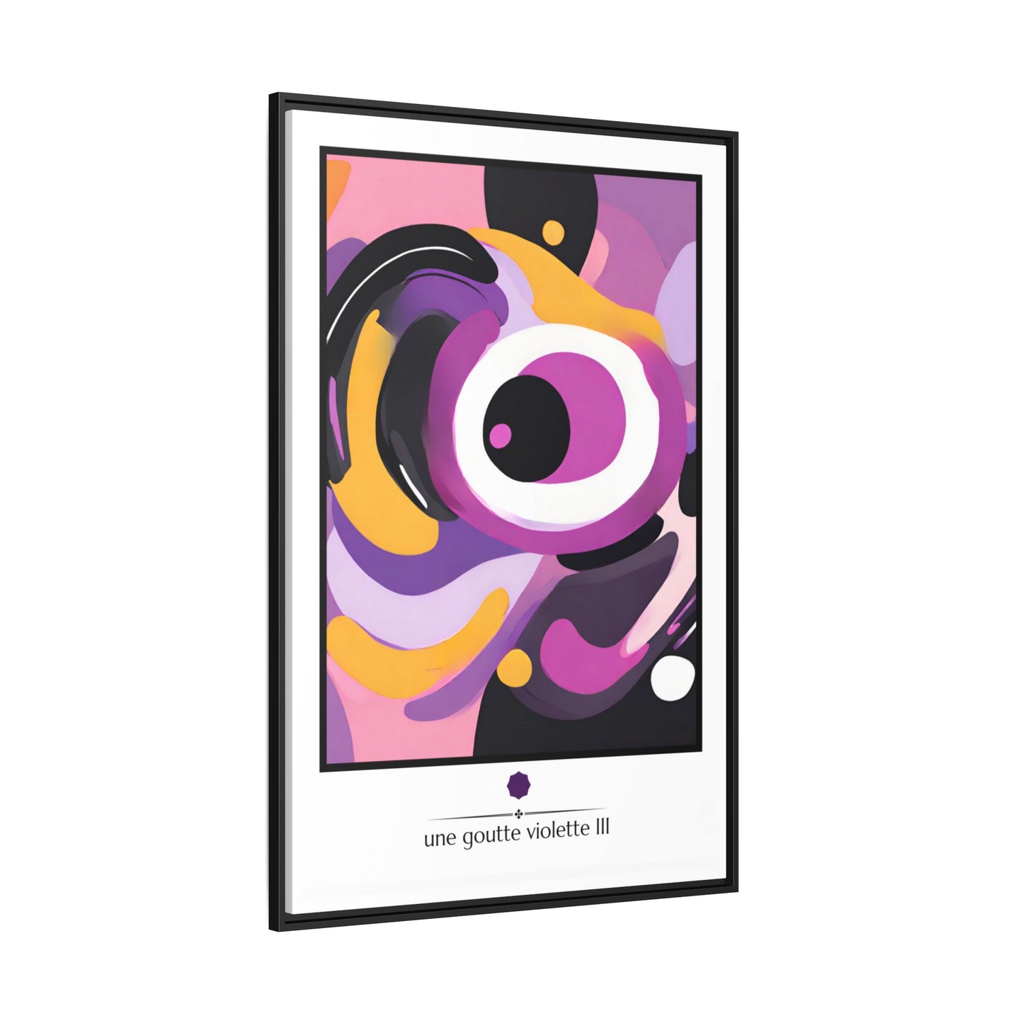 "Une Goutte Violette III" a Digital Painting for Kids, Set of 3, Matte Canvas, Black Frame