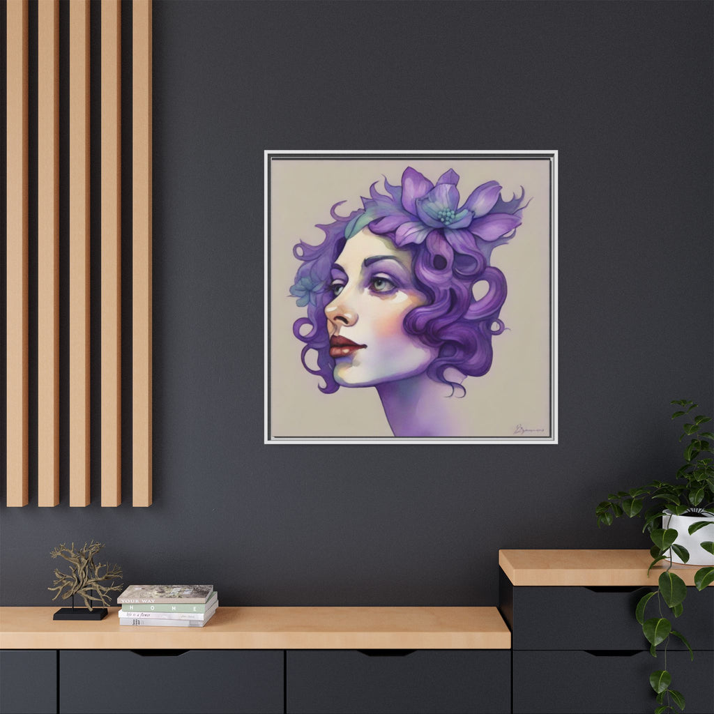 Purple Floral Portrait Matte Canvas Framed Wall Art