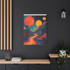 Psychedelic Sunset River Canvas Wall Art — Vibrant Retro Landscape Matte Stretched Print
