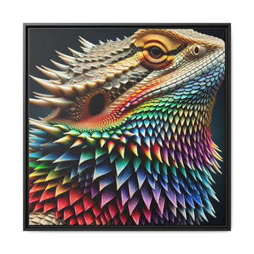 Rainbow'd Bearded Dragon Portrait on Matte Black Canvas in a Black Frame