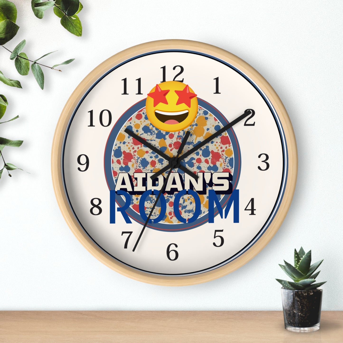 Custom Name Personalized Wall Clock in Paint-Splatter for Kids or Art Studio