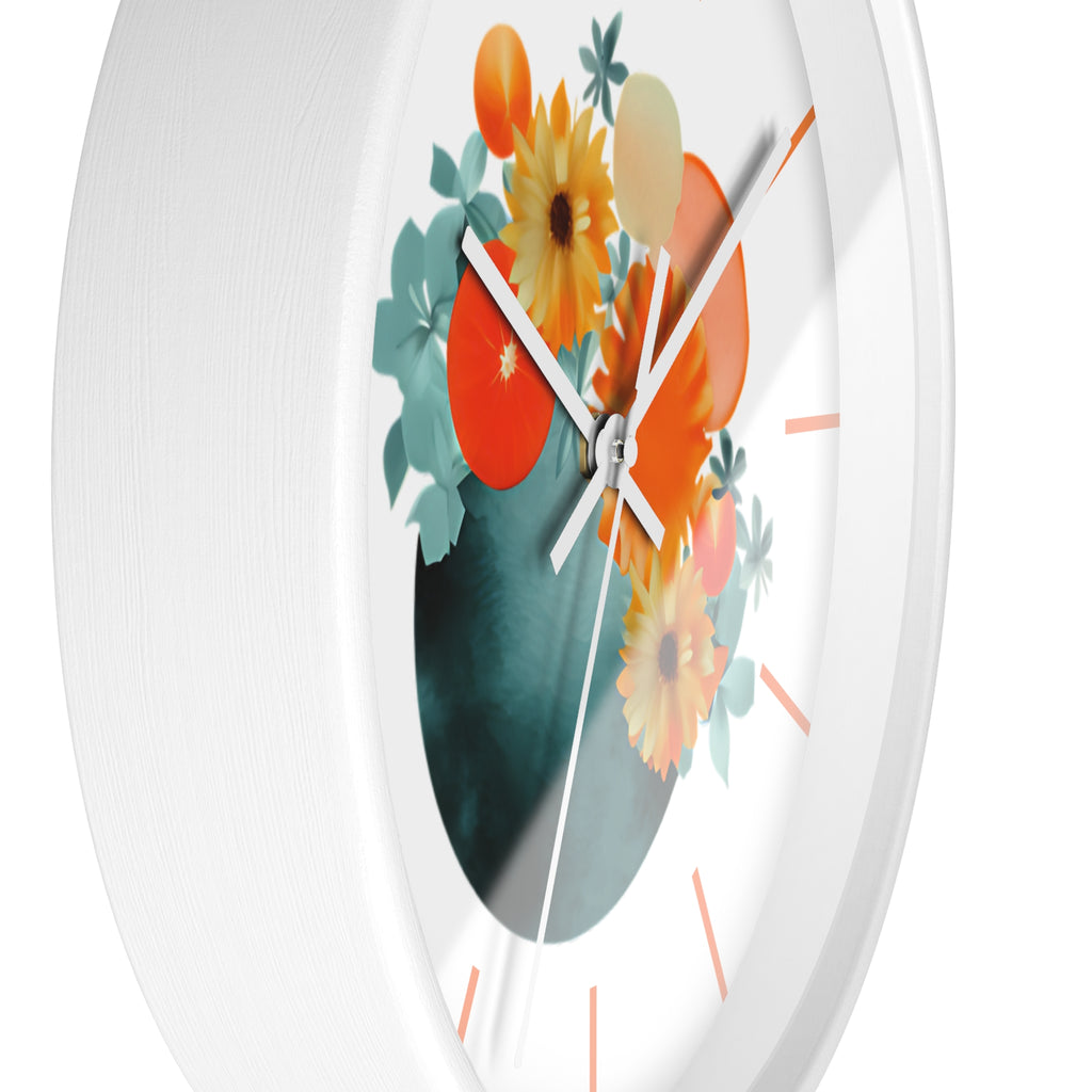 Wall Clock, with Abstract Art, Turquoise Orange