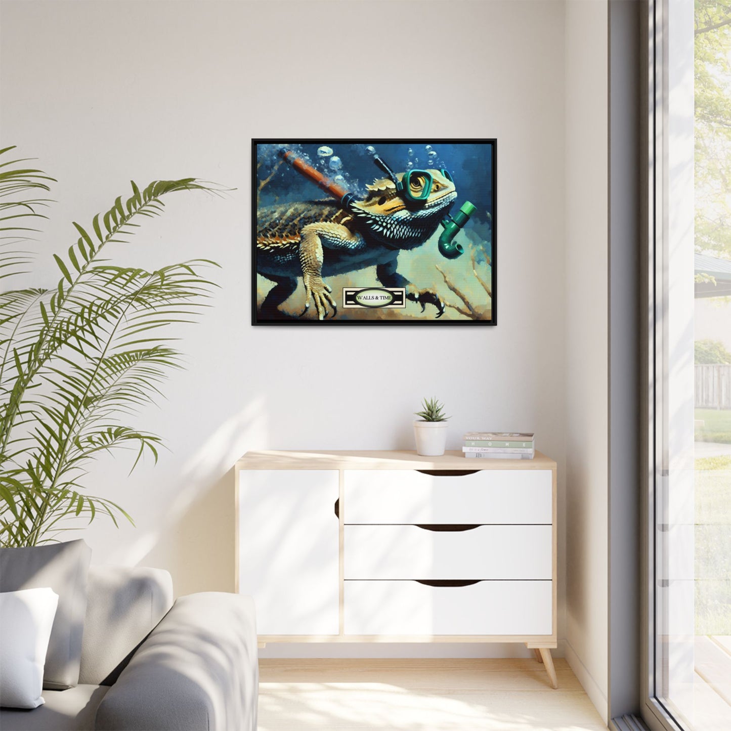 Snorkeling Bearded Dragon Print, Framed Canvas