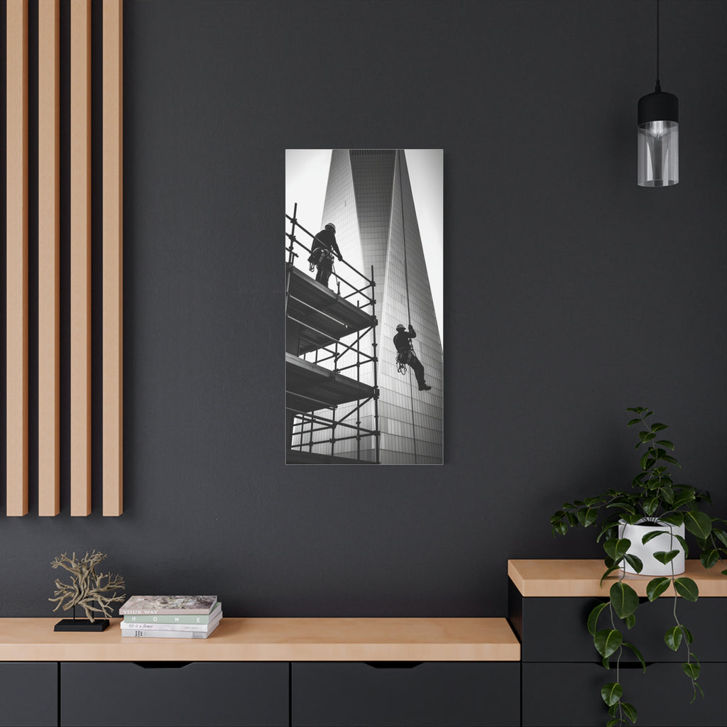 Construction Workers on Scaffolding Matte Stretched Canvas Print 2