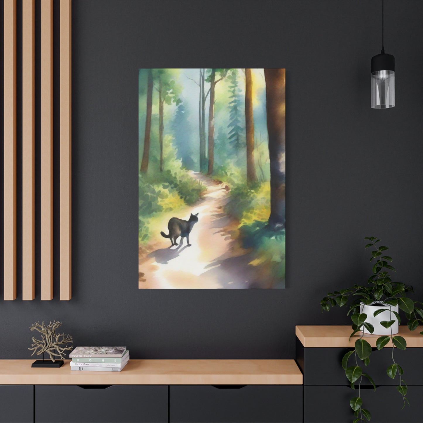 Watercolour Digital Painting on Canvas, Art Print, Just a Cat Walking Along on the Trail, in my Backyard