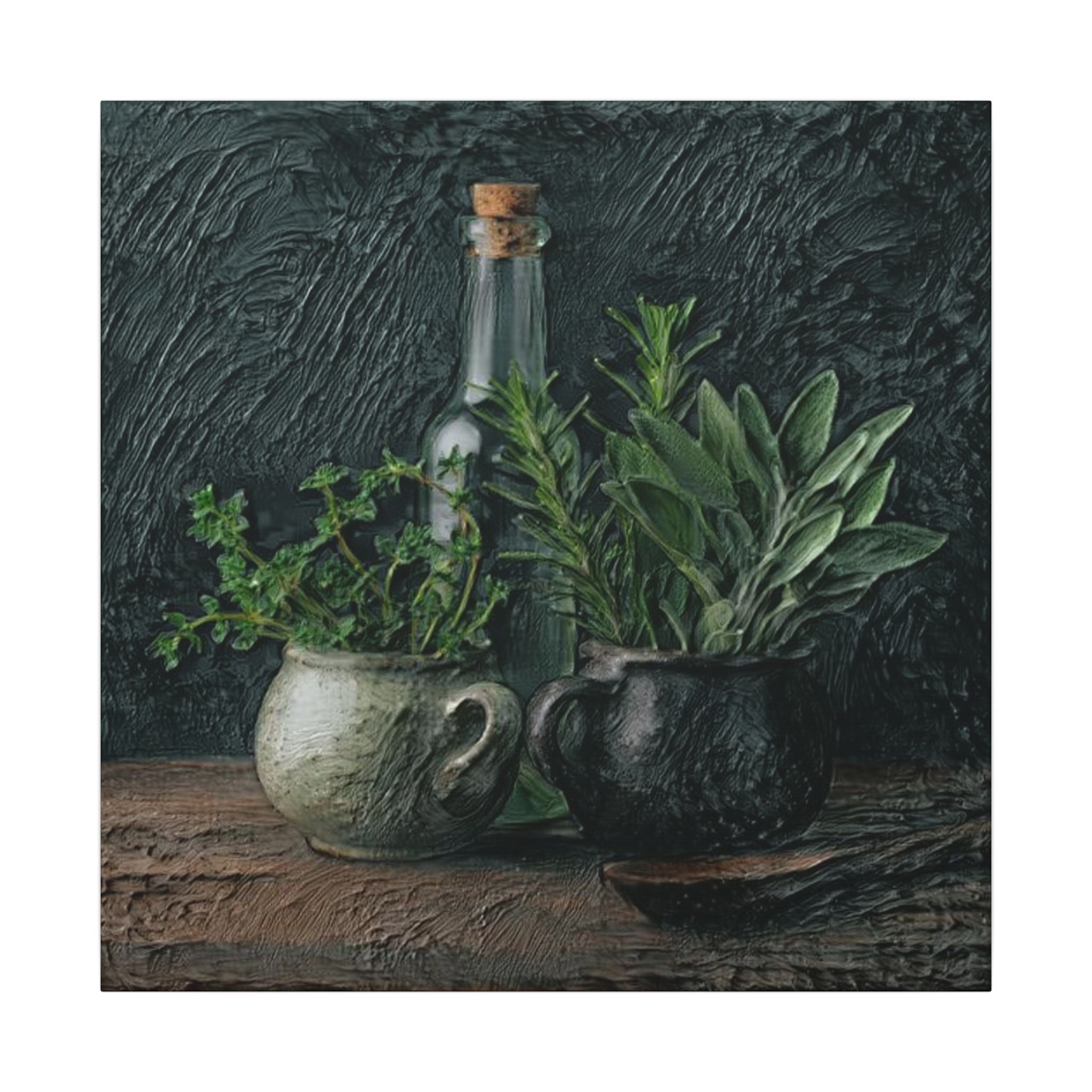 Herb Still Life Matte Canvas Wall Art — Rustic Kitchen Botanical Print