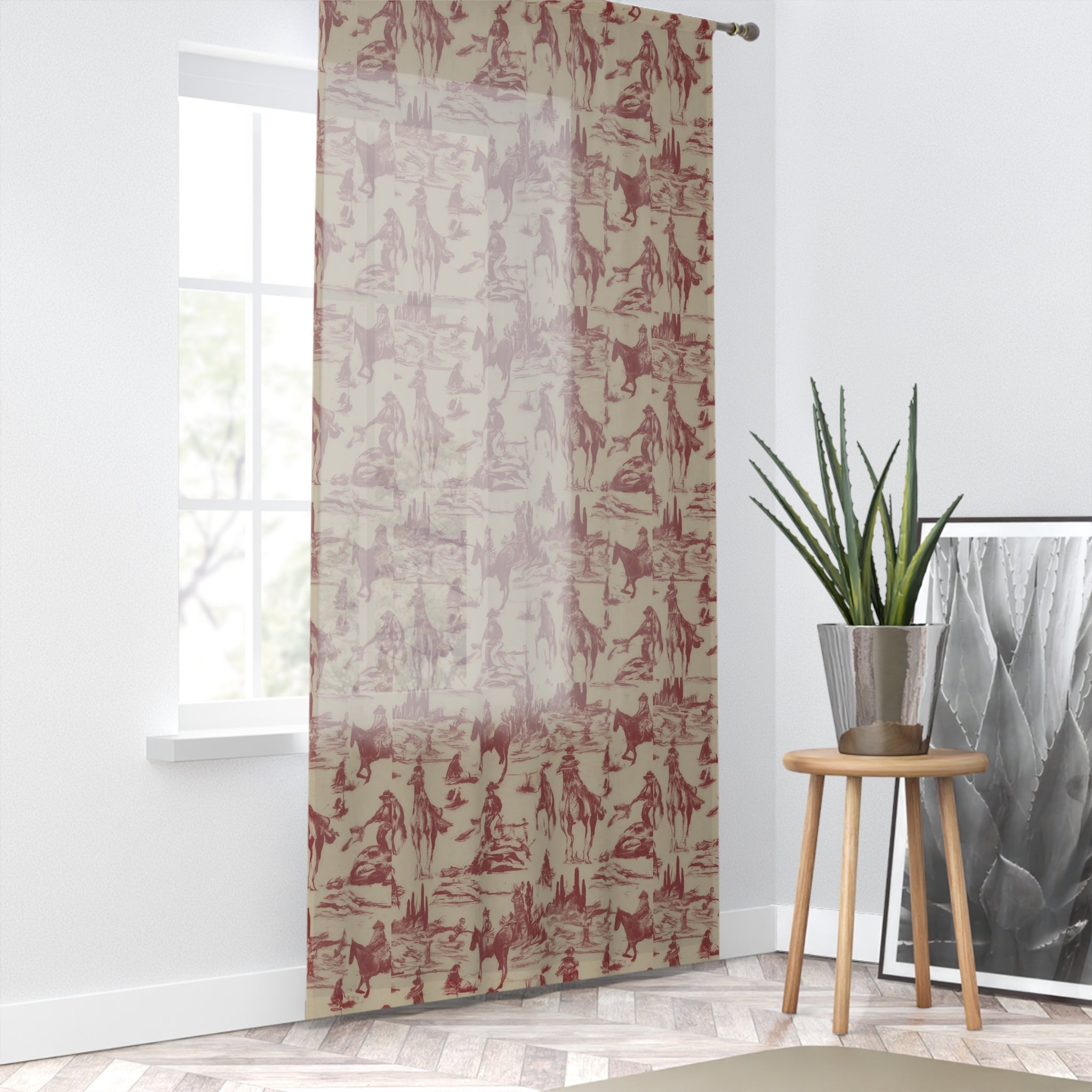 Rustic Country Scene Toile Window Curtain
