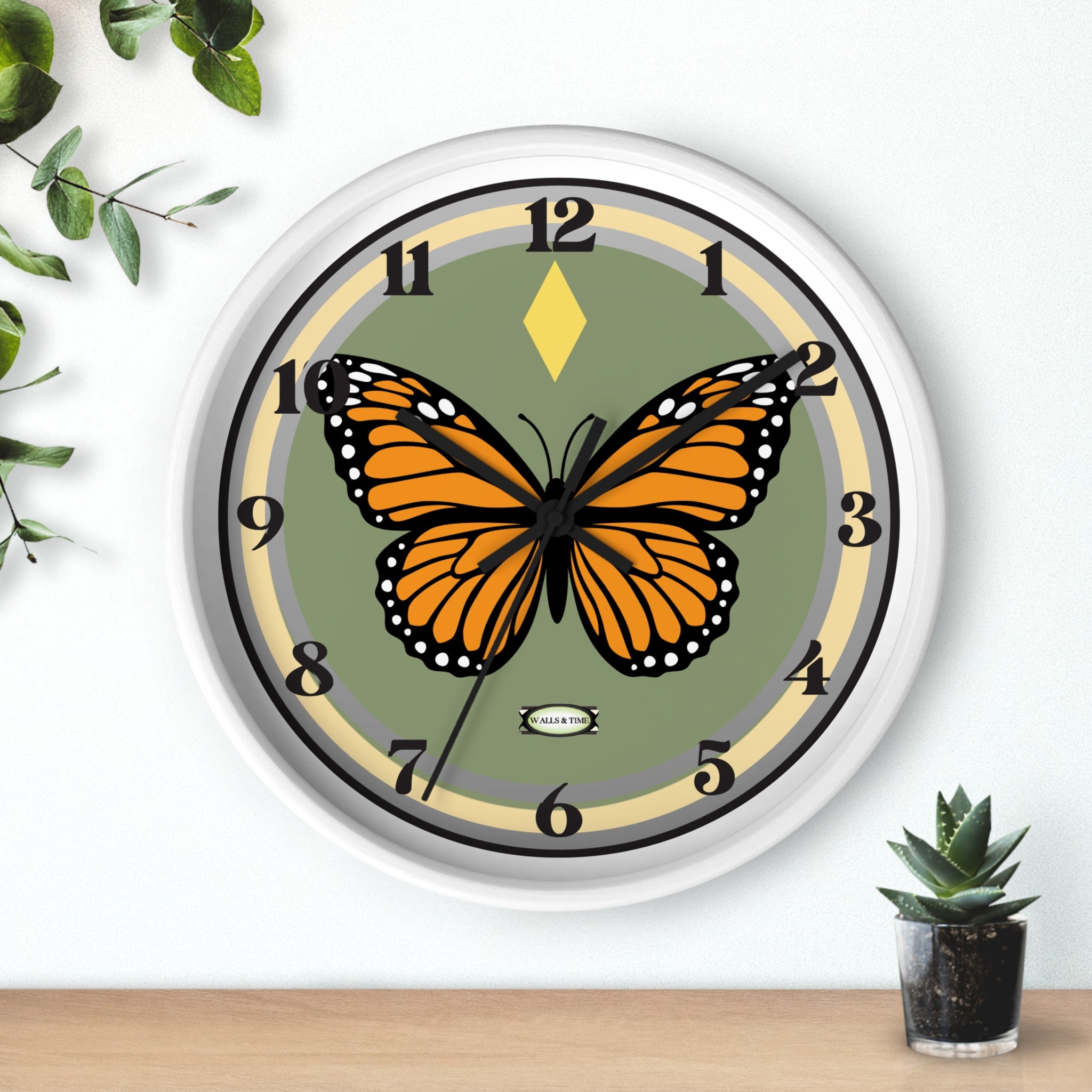 Silent Butterfly Wall Clock in Olive Green