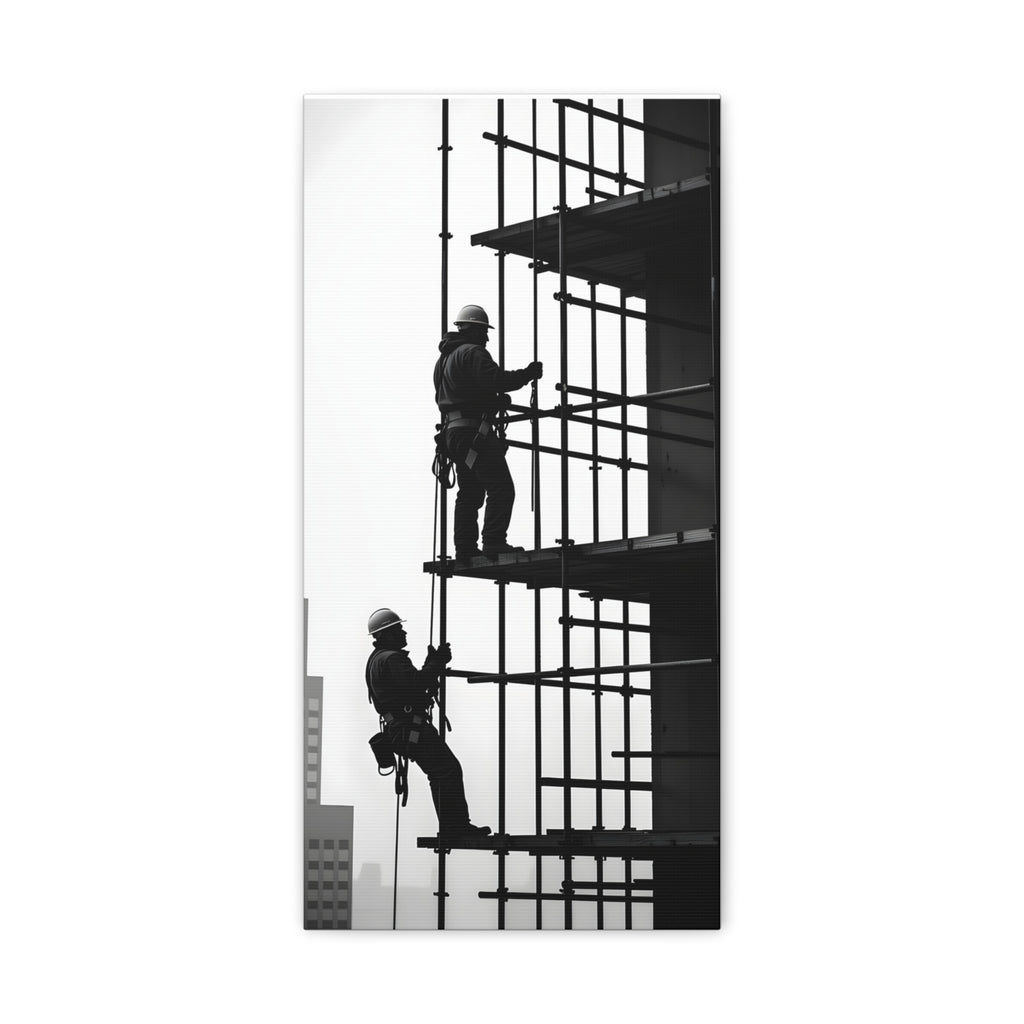 Construction Workers on Scaffolding Matte Stretched Canvas Print