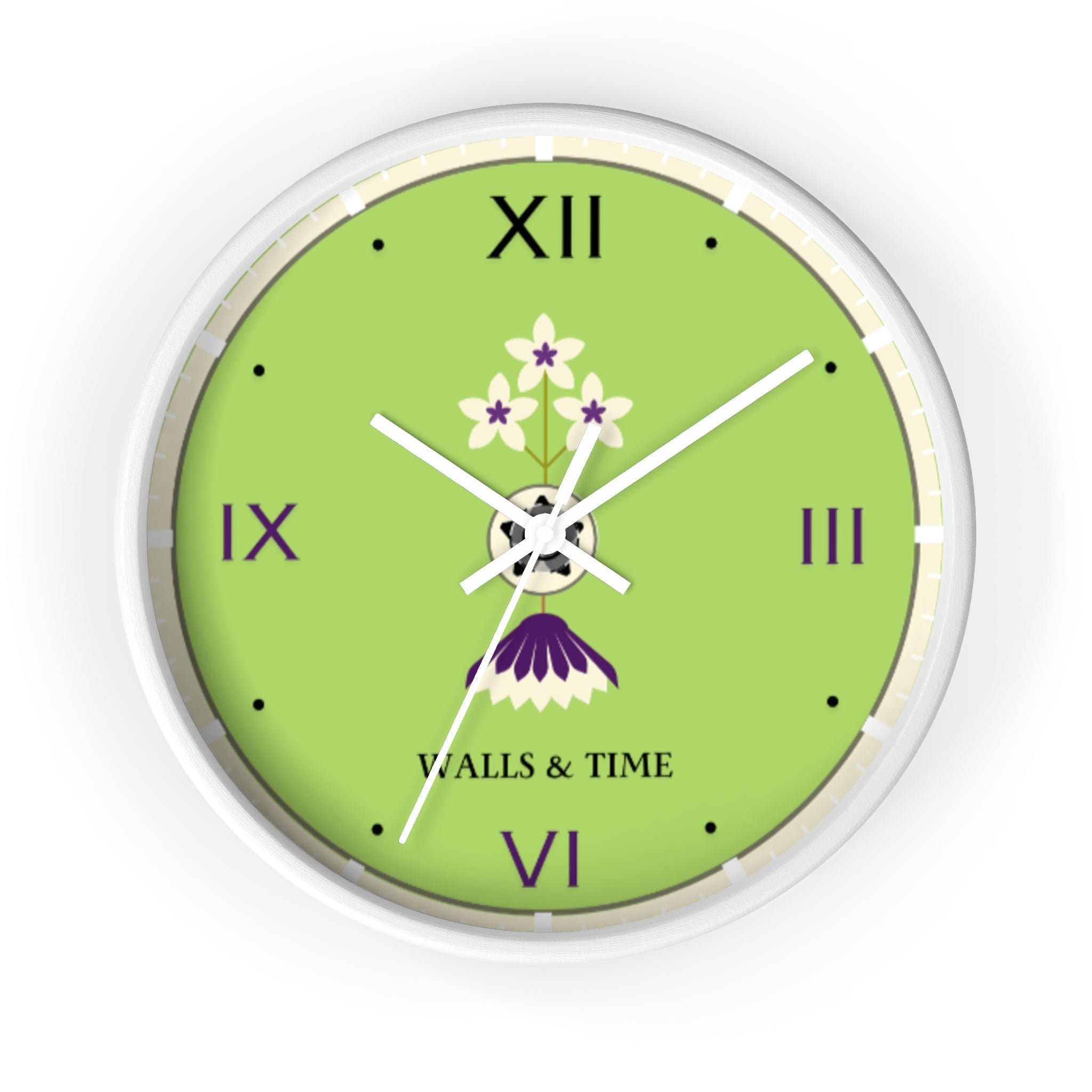 Decorative Silent Wall Clock, Light Green, Floral