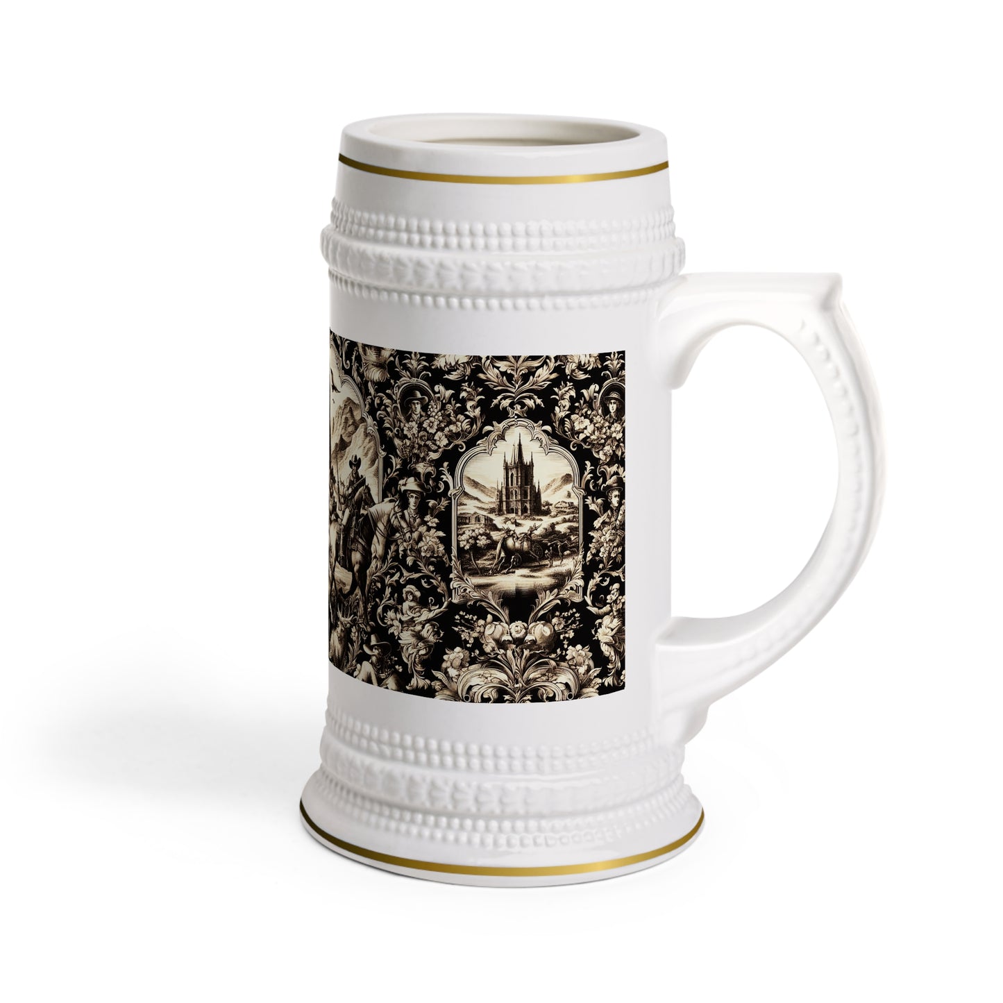 Ceramic Beer Mug, Western Gothic Toile Stein Mug