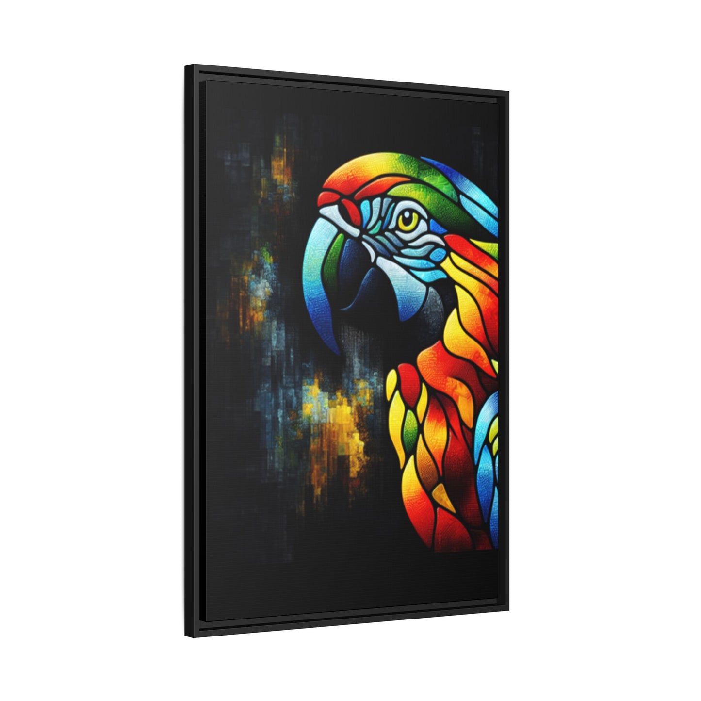 Framed Canvas Art Print, Regal and Rustic Parrot, Mosaic Style Art