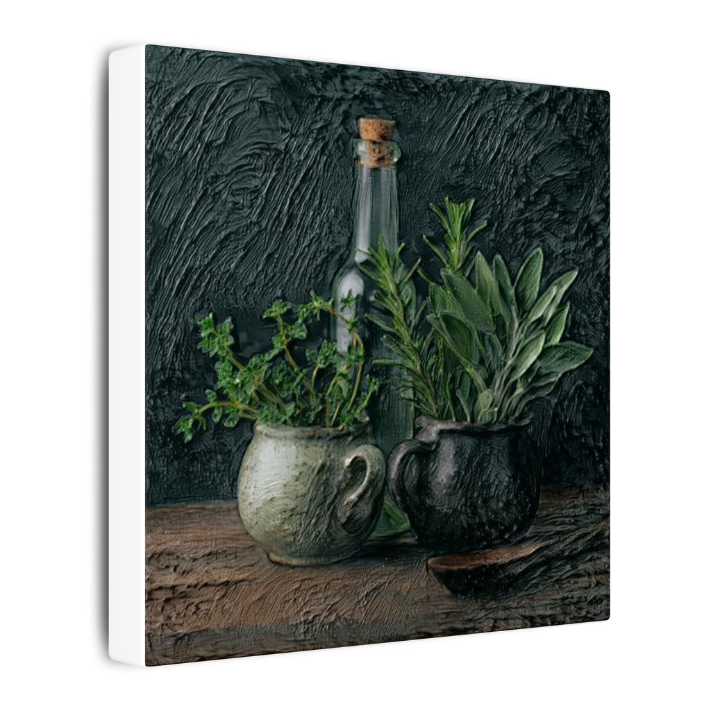 Herb Still Life Matte Canvas Wall Art — Rustic Kitchen Botanical Print