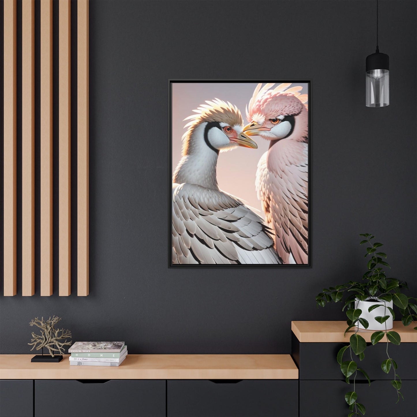 Framed Canvas Art Print - Ostrich Love