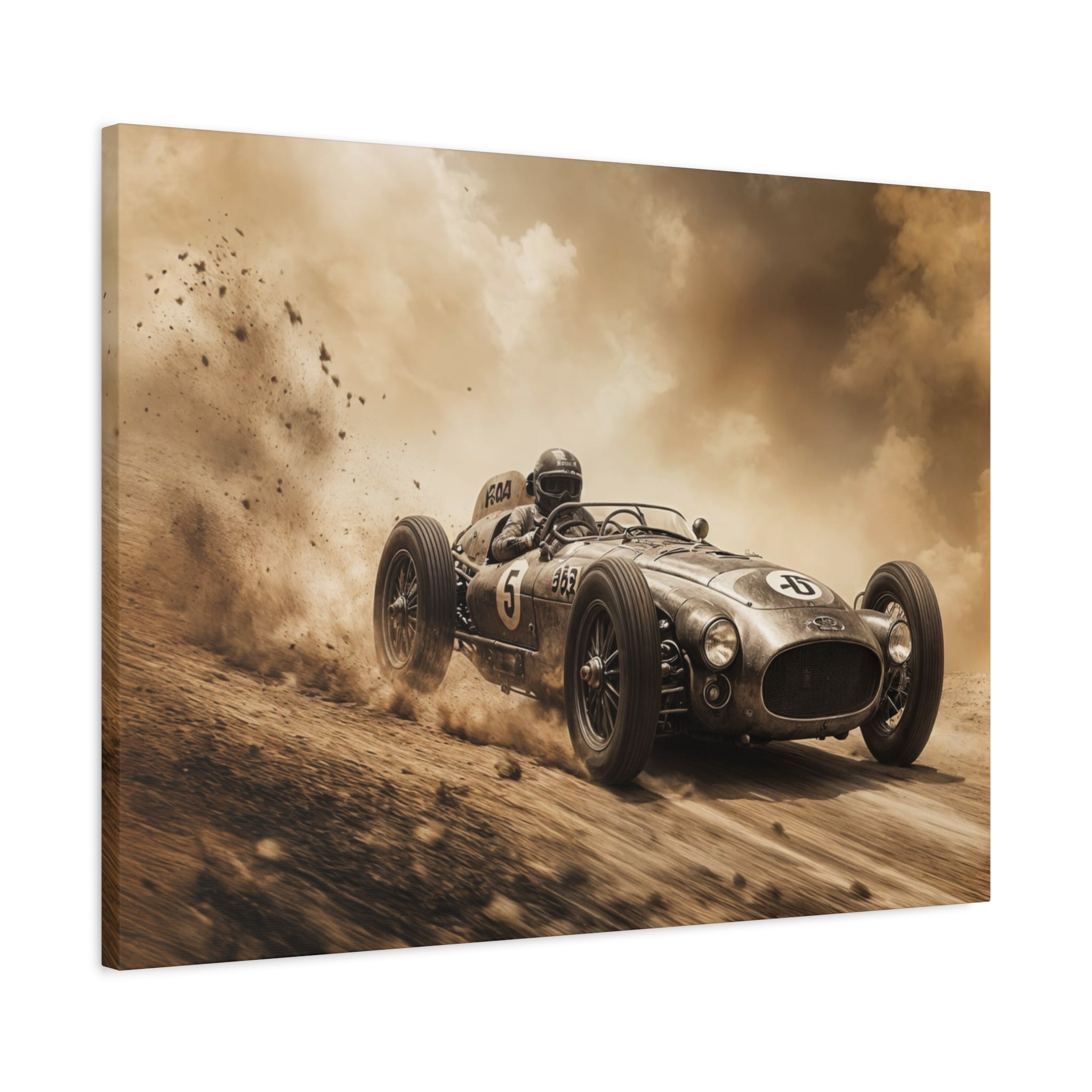 Vintage Racecar Wall Art Canvas – Sepia Classic Motorsport Print