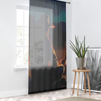 Abstract Western Silohette Window Curtain – Dark Smoky Cowboy Campfire Decorative Sheer Curtain Panel