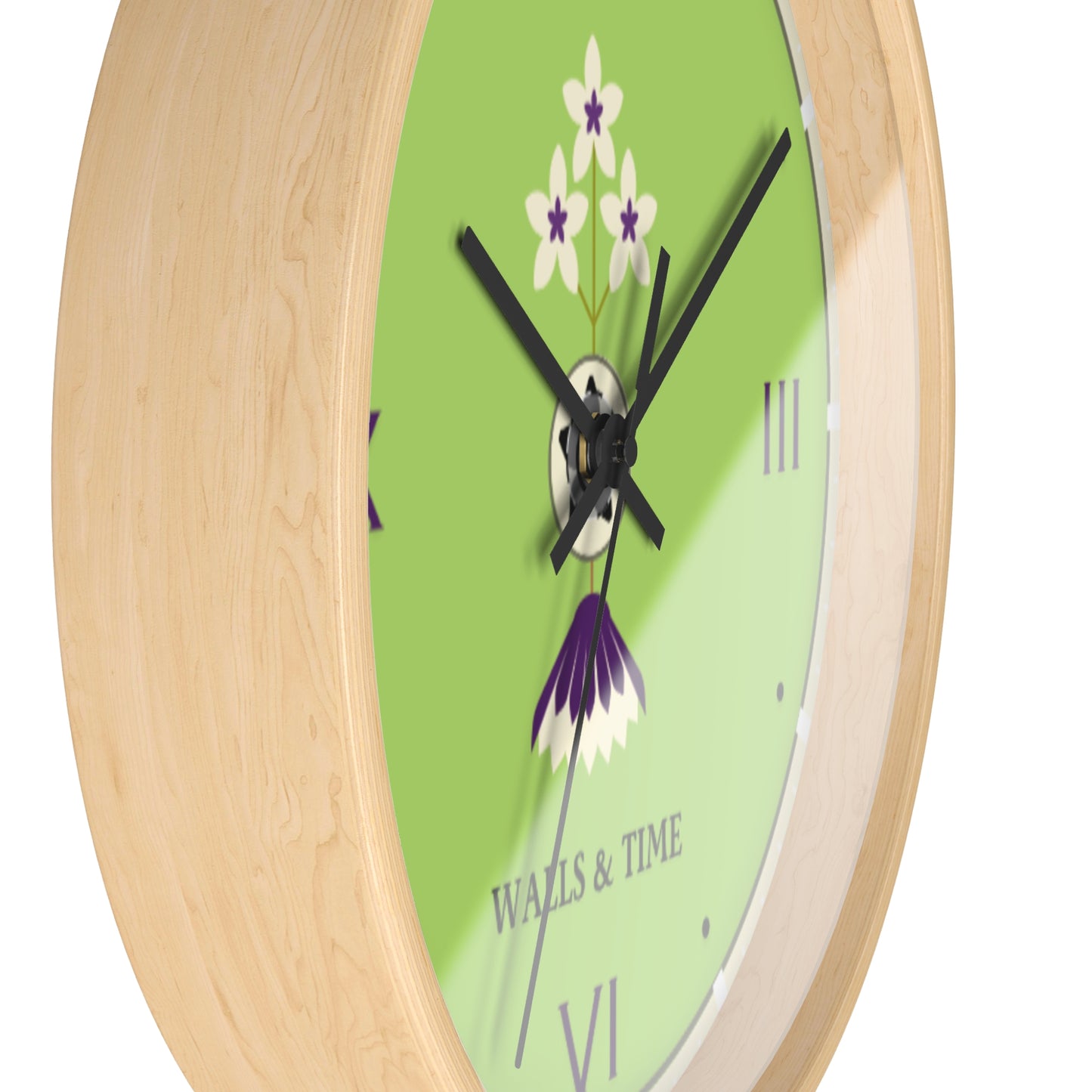 Decorative Silent Wall Clock, Light Green, Floral