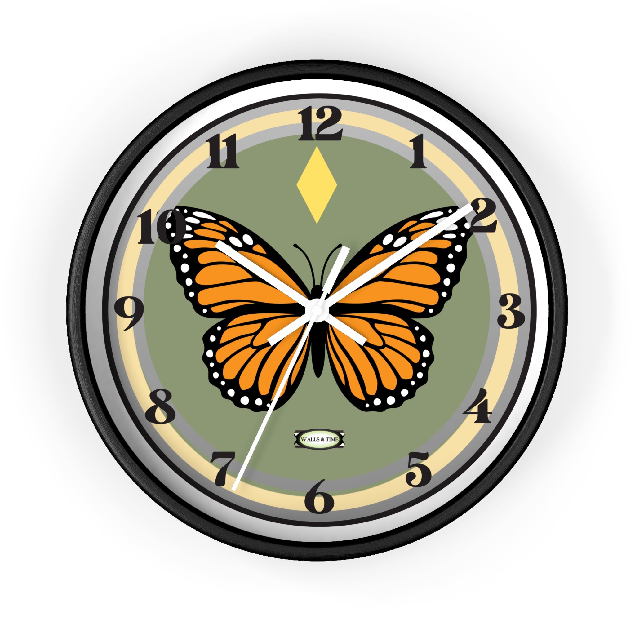 Silent Butterfly Wall Clock in Olive Green