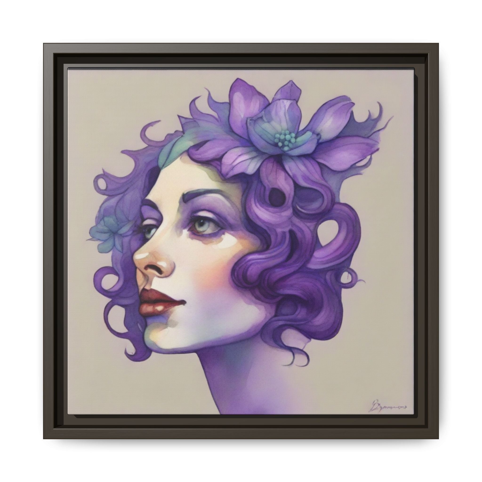 Purple Floral Portrait Matte Canvas Framed Wall Art