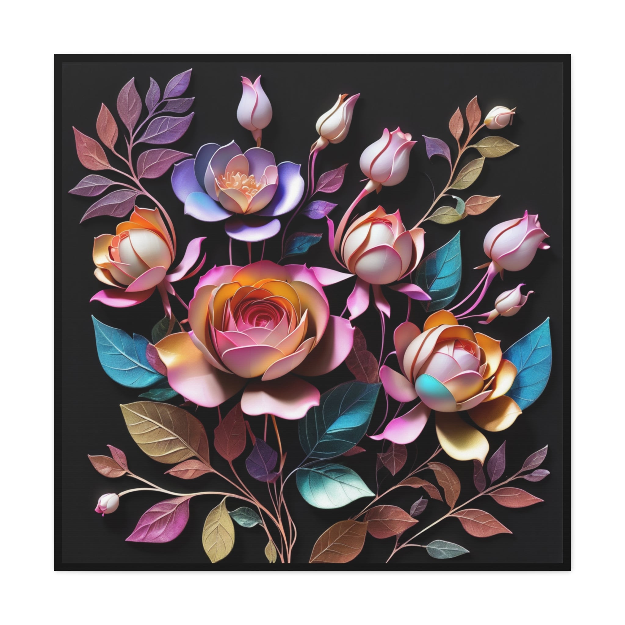 Floral 3D Wall Art Canvas - Elegant Moody Rose Design for Home Decor