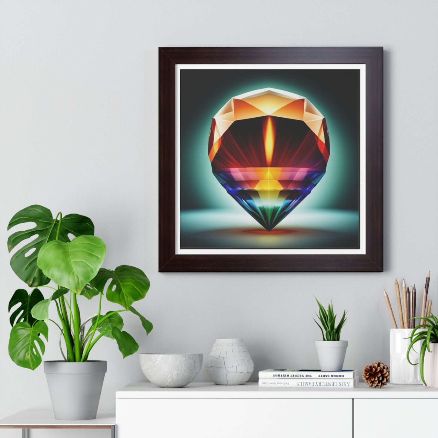 Framed Poster Candle in a Gem Photorealistic AI Image White Frame