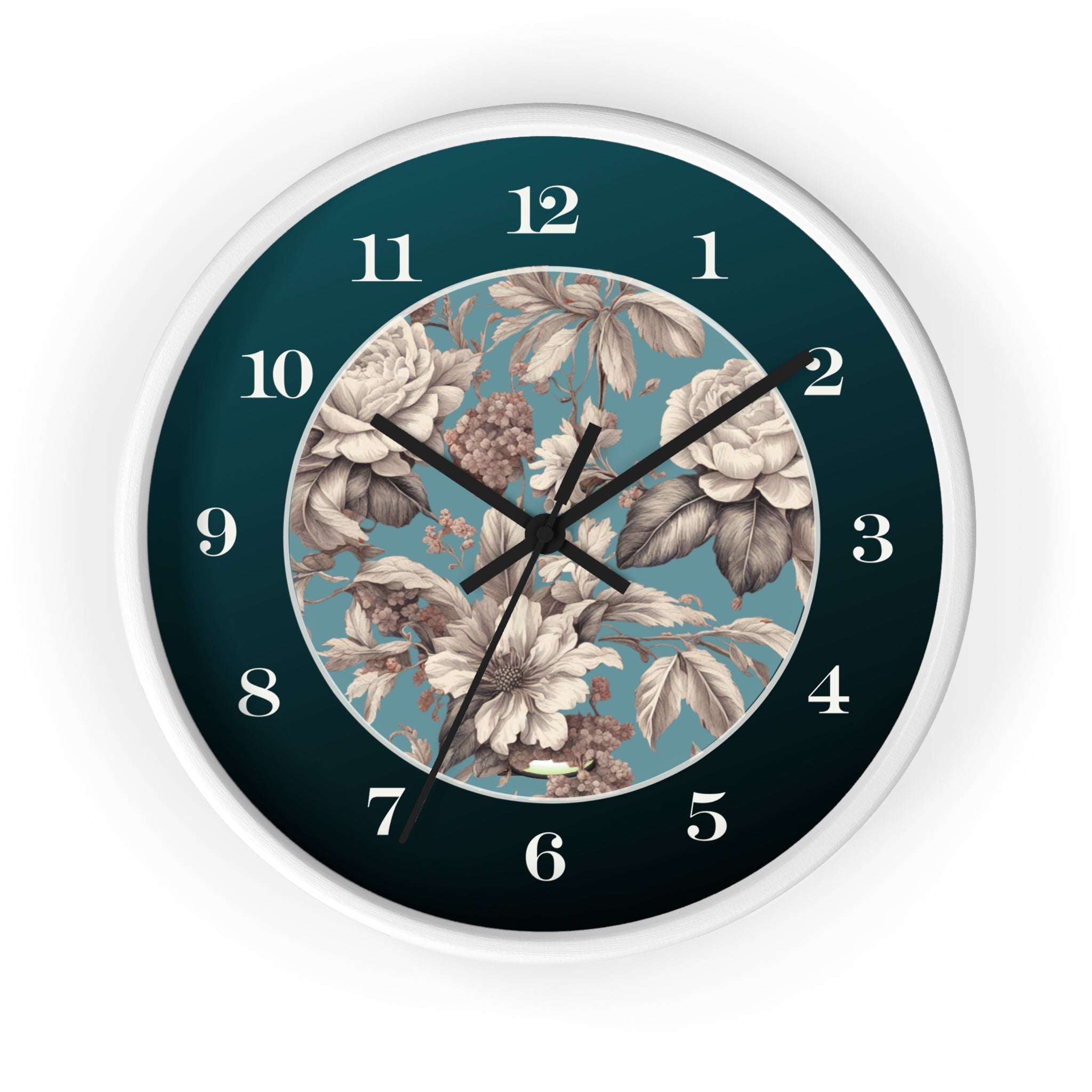 Vintage Floral Wall Clock — Teal Peony Decorative Home Clock