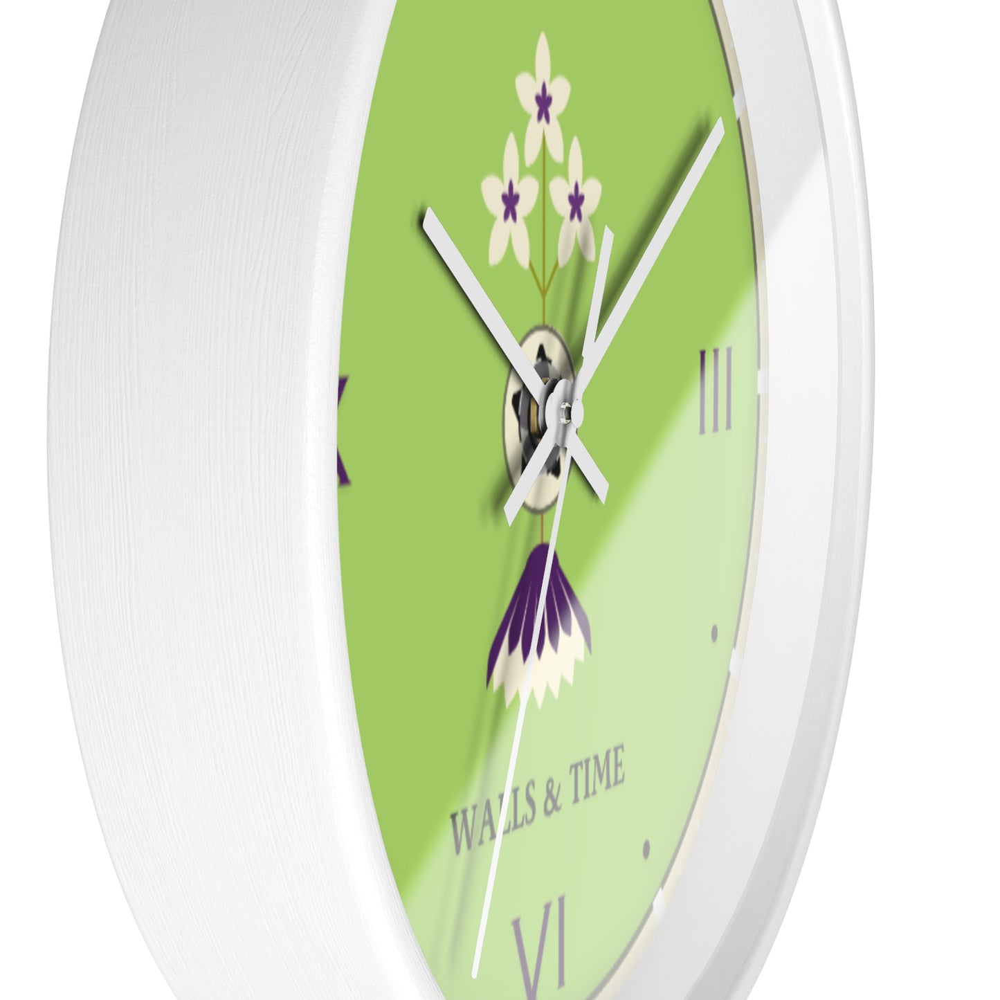 Decorative Silent Wall Clock, Light Green, Floral