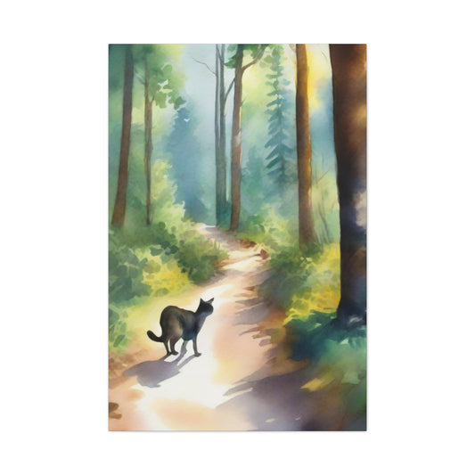 Watercolour Digital Painting on Canvas, Art Print, Just a Cat Walking Along on the Trail, in my Backyard