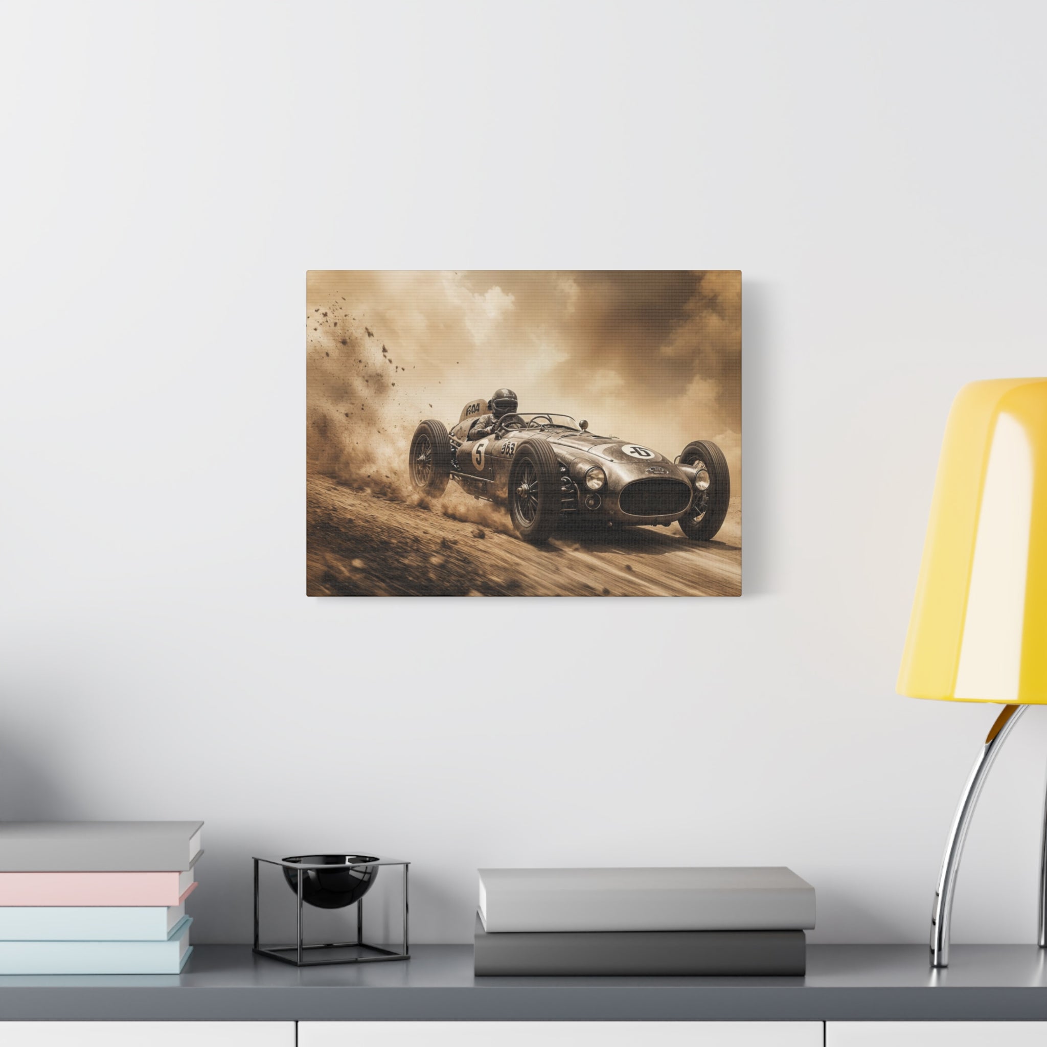 Vintage Racecar Wall Art Canvas – Sepia Classic Motorsport Print