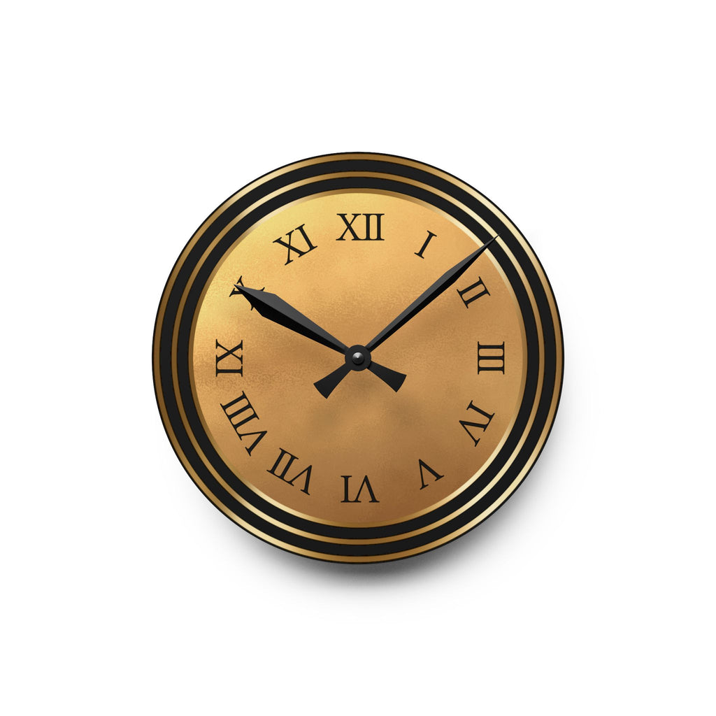 Modern Acrylic Wall Clock, Roman Numerals, Black and Gold Metallic Print, Home Decor, Office Wall Art, Unique Gift, Decorative Clock