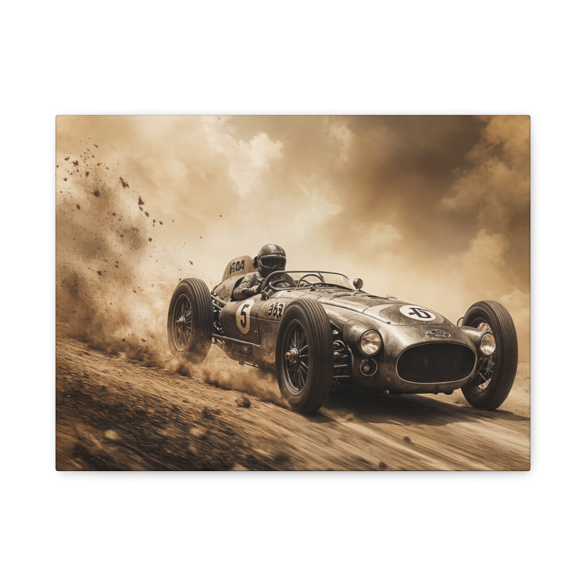 Vintage Racecar Wall Art Canvas – Sepia Classic Motorsport Print