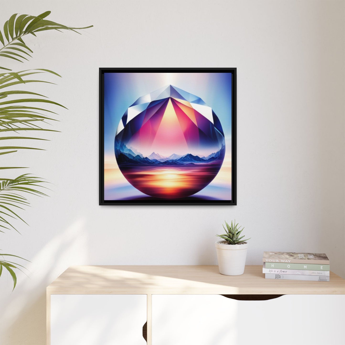 Framed Canvas Print, Landscape Inside a Gem, Digital Art