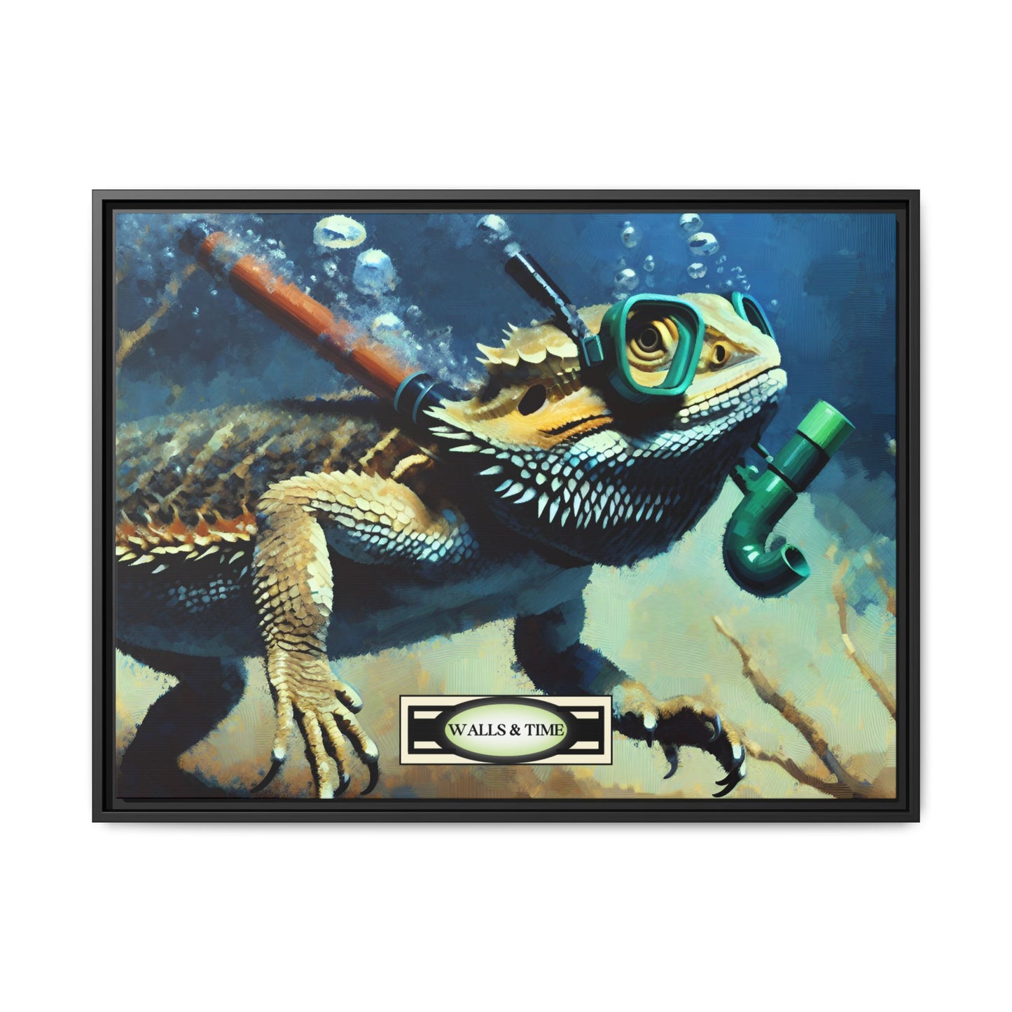 Snorkeling Bearded Dragon Print, Framed Canvas