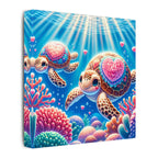 Sea Turtle Canvas Wall Art — Colorful Heart Shells Ocean Print