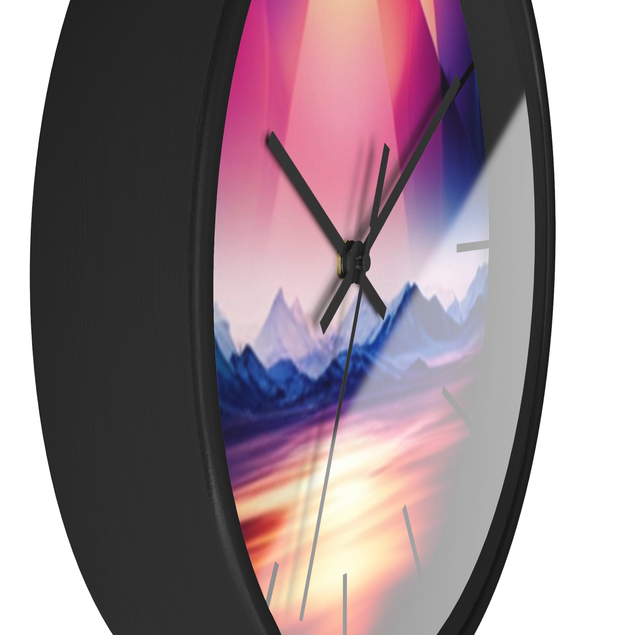 Gemstone Landscape Wall Clock, Round Silent Black Clock, Home Decor, Office Decor, Nature Lover Gift, Unique Clock Gift