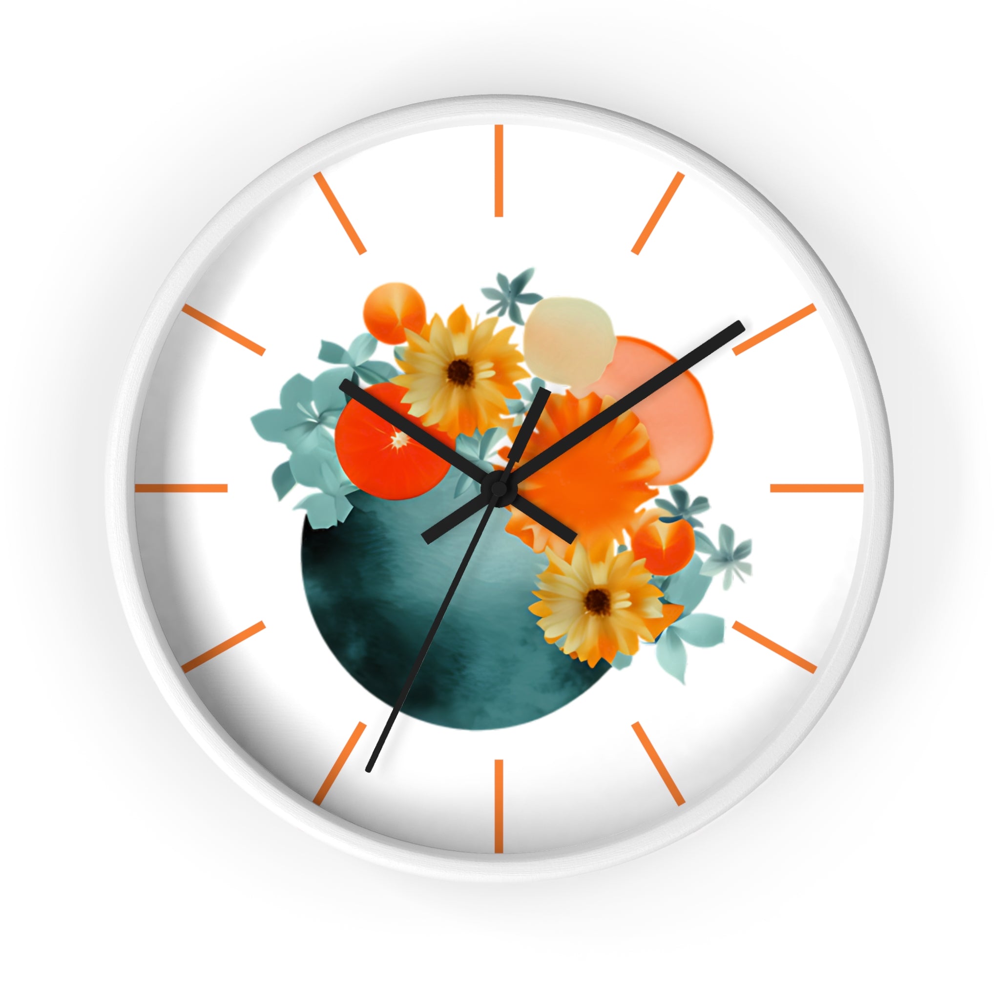 Wall Clock, with Abstract Art, Turquoise Orange