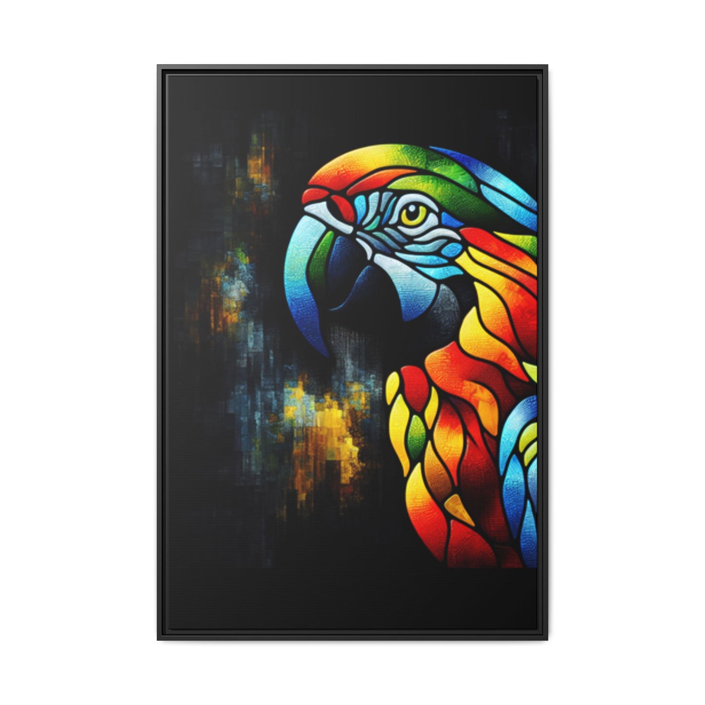 Framed Canvas Art Print, Regal and Rustic Parrot, Mosaic Style Art