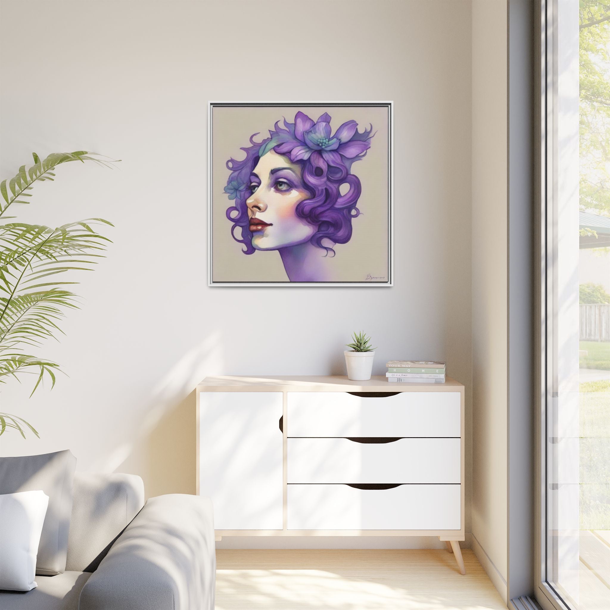 Purple Floral Portrait Matte Canvas Framed Wall Art