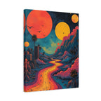 Psychedelic Sunset River Canvas Wall Art — Vibrant Retro Landscape Matte Stretched Print