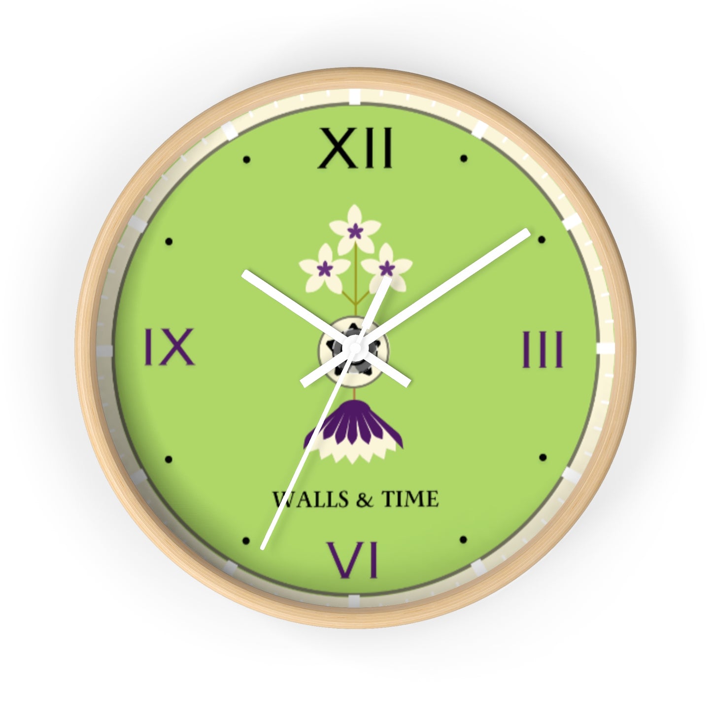 Decorative Silent Wall Clock, Light Green, Floral