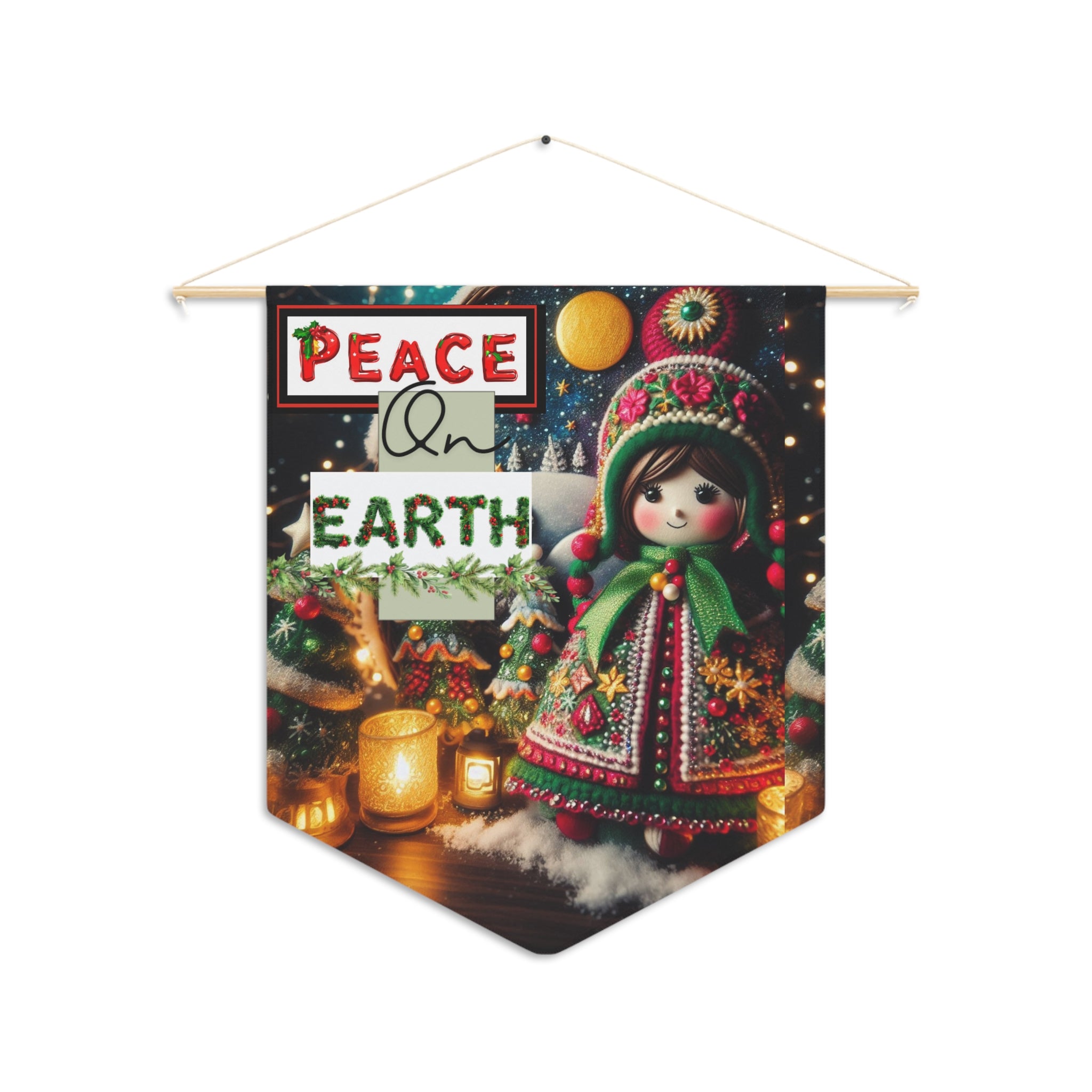 Christmas Wall Hanging, Traditional Ukrainian Doll Pennant, Peace on Earth