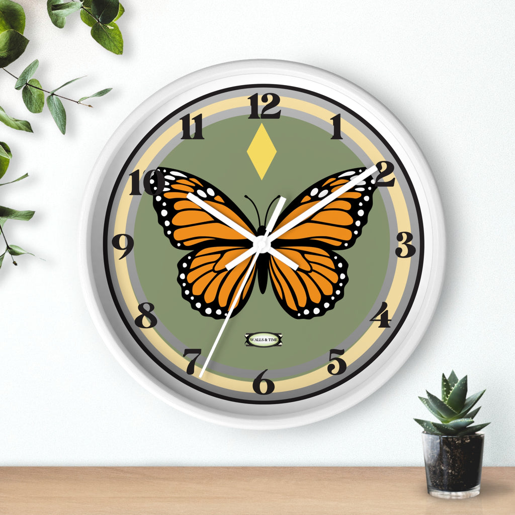 Silent Butterfly Wall Clock in Olive Green