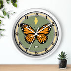 Silent Butterfly Wall Clock in Olive Green