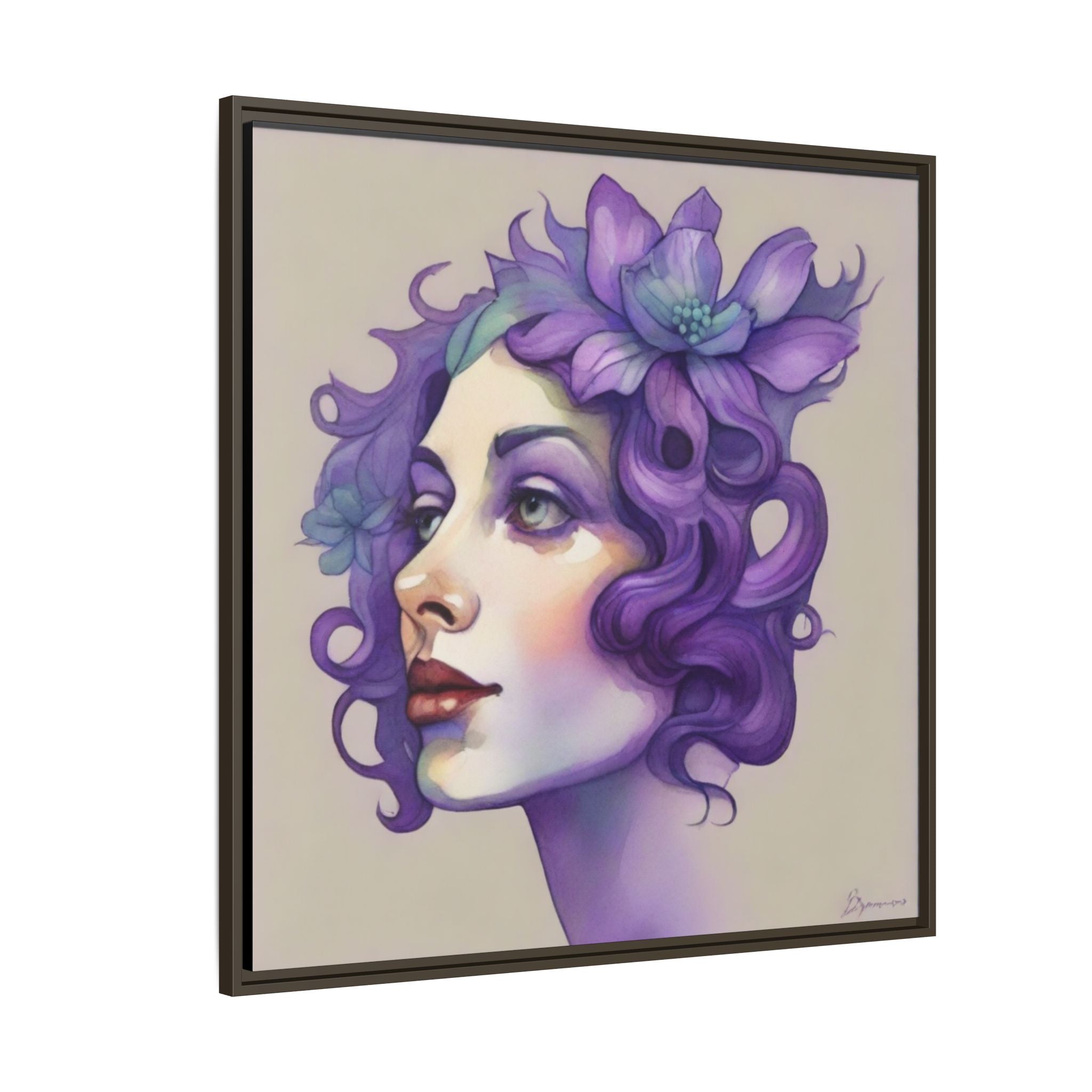 Purple Floral Portrait Matte Canvas Framed Wall Art